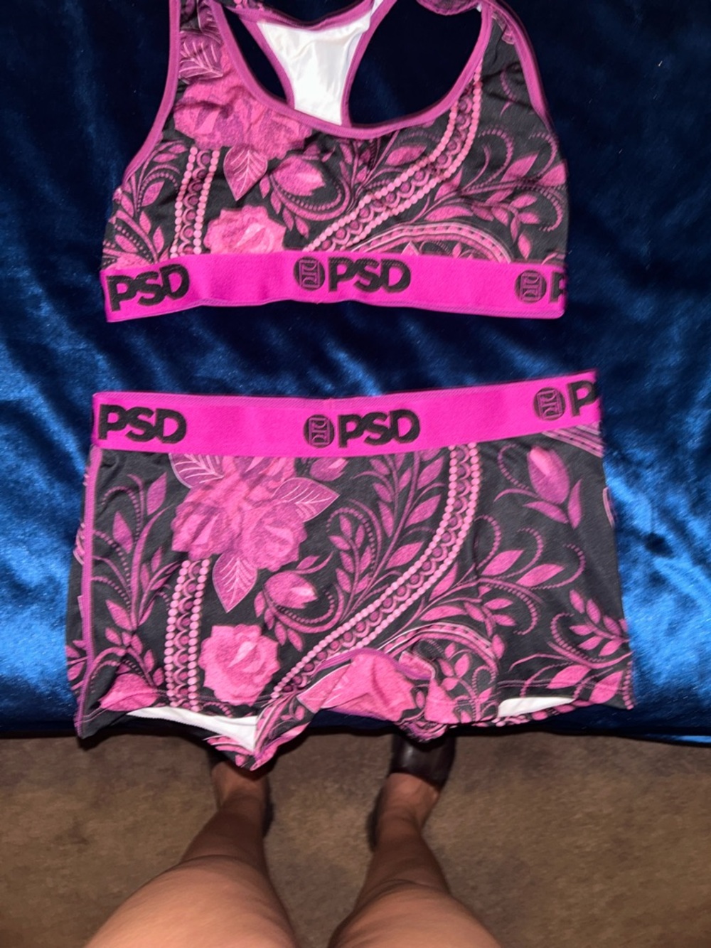 PSD Hot Pink & Black Floral Sports Bra and Boxer Briefs Set
